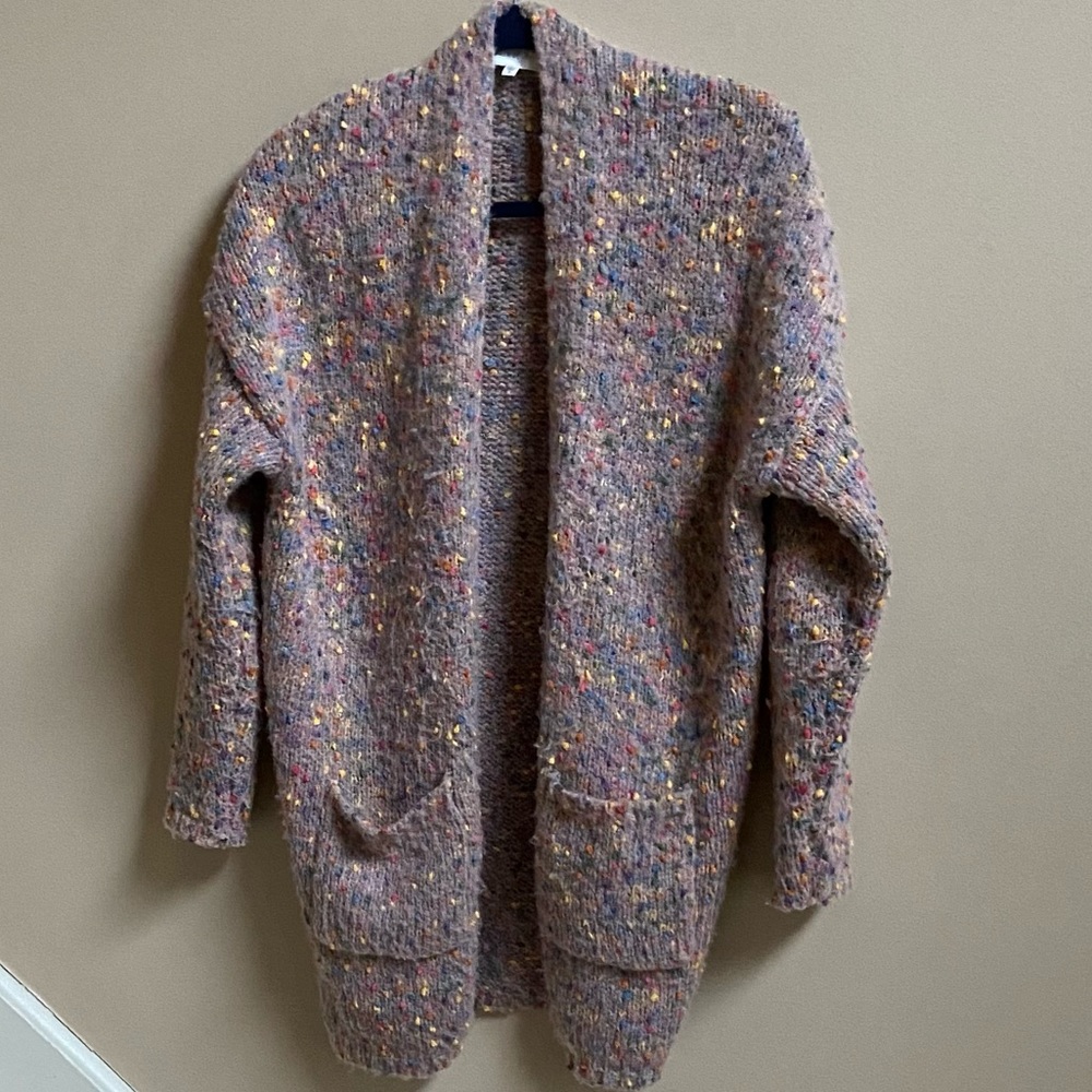 SIENNA SKY SWEATER/ SIENNA SKY CARDIGAN GRAY RAINBOW CONFETTI/OPEN FRONT